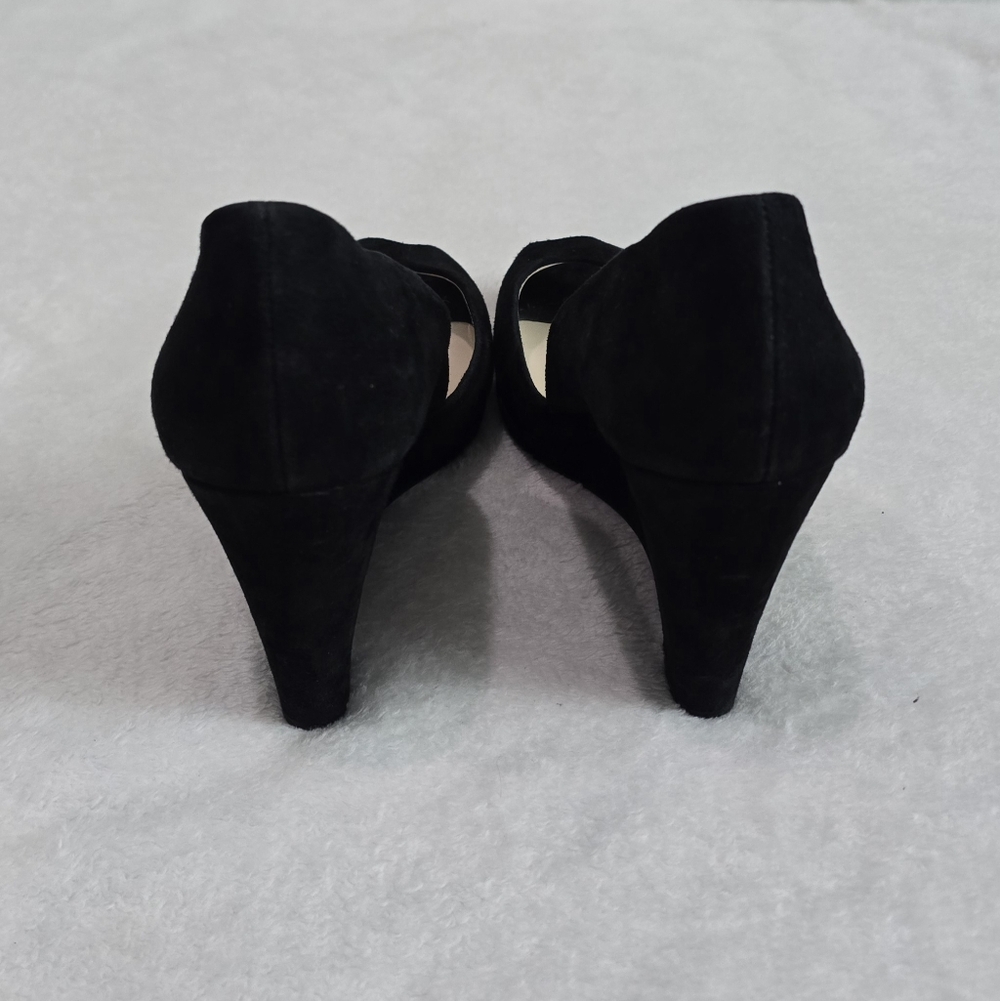 Women's Michael Kors Wedges Peep Toe Black Suede Heels Pumps Size 9.5 Slip On - Picture 6 of 8